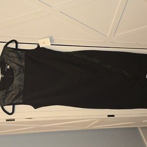 Faux Leather Accent Midi Dress with Leather Accents